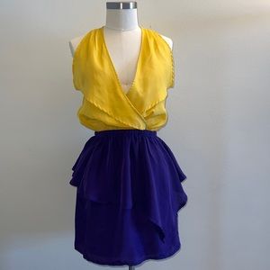 UmGee yellow/purple v-neck asymmetrical colorblock dress Size Small
